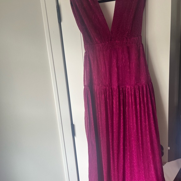 NWT $328 KARINA GRIMALDI Revolve Mernet Hot Pink Magenta Maxi Shoulder Pad Dress - Picture 6 of 13